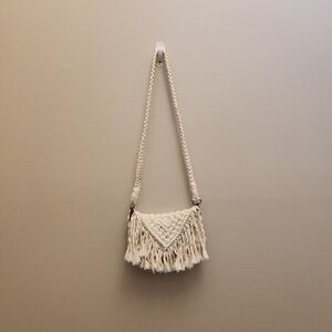 Mini Macrame Crossbody Bag Boho Hippie Festival Shoulder Purse Hand Woven Cream